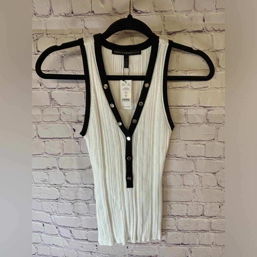 NWT White House Black Market V-neck Snap-front Rib Knit Sweater Tank Size XS